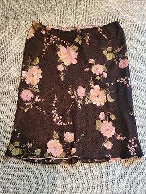 Liz Claiborne Axcess- Brown and Pink Floral Print Midi Skirt